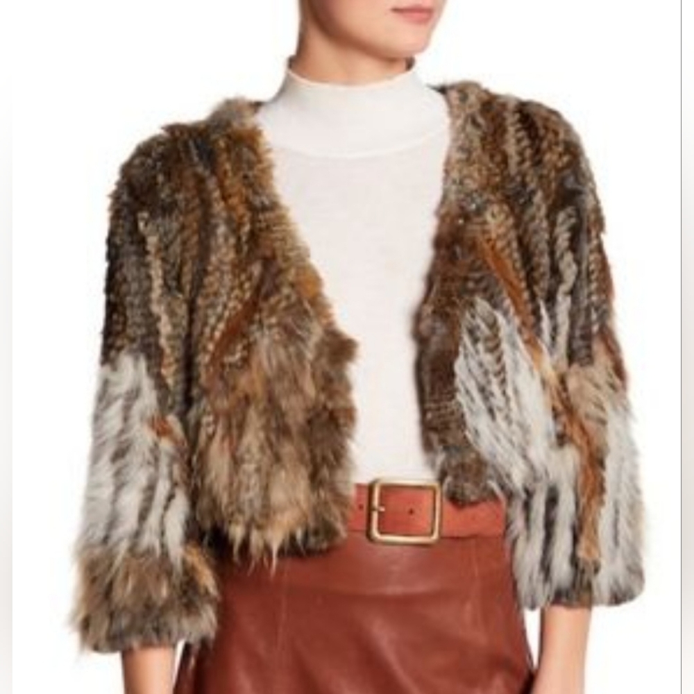 Love Token Genuine Fox Rabbit Fur Size S Crop Jacket